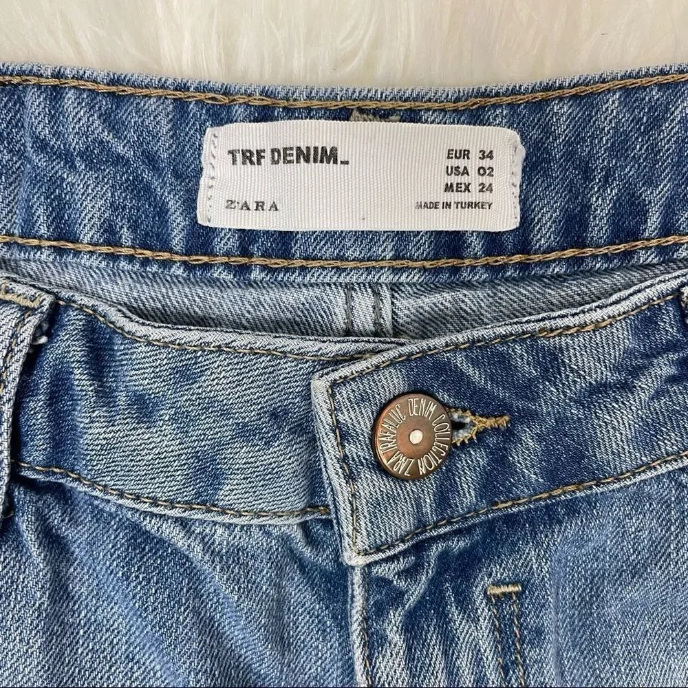 Zara | TRF denim embroidered shorts 02 distressed Daisy Dukes , 5 pocket.